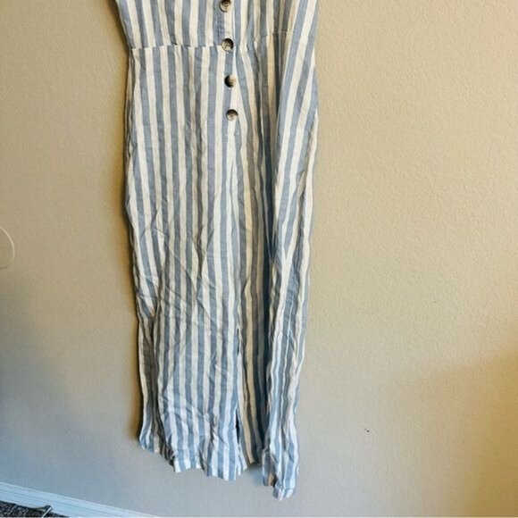 Reformation Torta Linen Blue Stripe Sleeveless Button Front Jumpsuit Size 10 - Picture 6 of 14